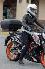 HALLE BERRY Out Riding Her KTM 390 Duke Motorcycle in Malibu 04/26/2020