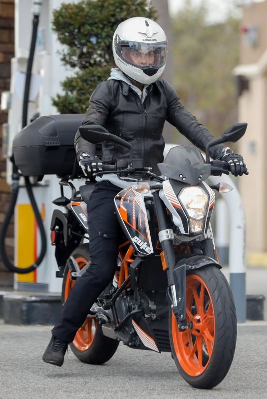 HALLE BERRY Out Riding Her KTM 390 Duke Motorcycle in Malibu 04/26/2020