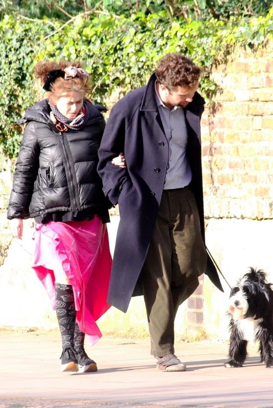 HELENA BONHAM CARTER and Rye Dag Holmboe Out with Their Dog in London 04/03/2020