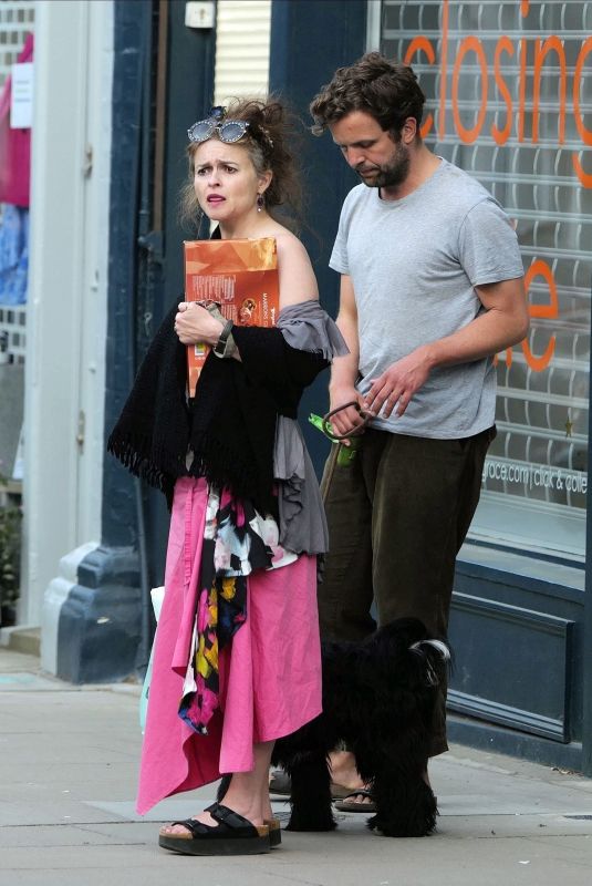 HELENA BONHAM CARTER and Rye Dag Holmboe Out with Their Dog in London 04/23/2020