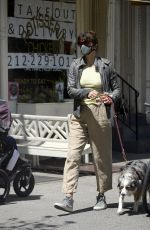 HELENA CHRISTENSEN Wearing Mask Out with Her Dog in New York 04/23/2020