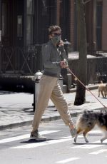 HELENA CHRISTENSEN Wearing Mask Out with Her Dog in New York 04/23/2020