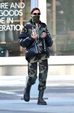 IRINA SHAYK in Camouflage Moschino Jumpsuit and Army Green Scarf Out in New York 04/14/2020