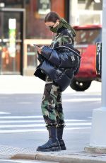 IRINA SHAYK in Camouflage Moschino Jumpsuit and Army Green Scarf Out in New York 04/14/2020