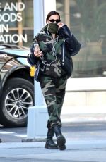 IRINA SHAYK in Camouflage Moschino Jumpsuit and Army Green Scarf Out in New York 04/14/2020