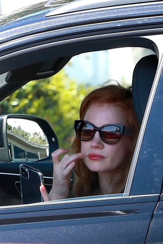 JESSICA CHASTAIN Out Driving in Santa Monica 03/31/2020