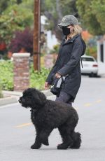 JULIE BENZ Wearing a Mask Out with Her Dog in Beverly Hills 04/13/2020