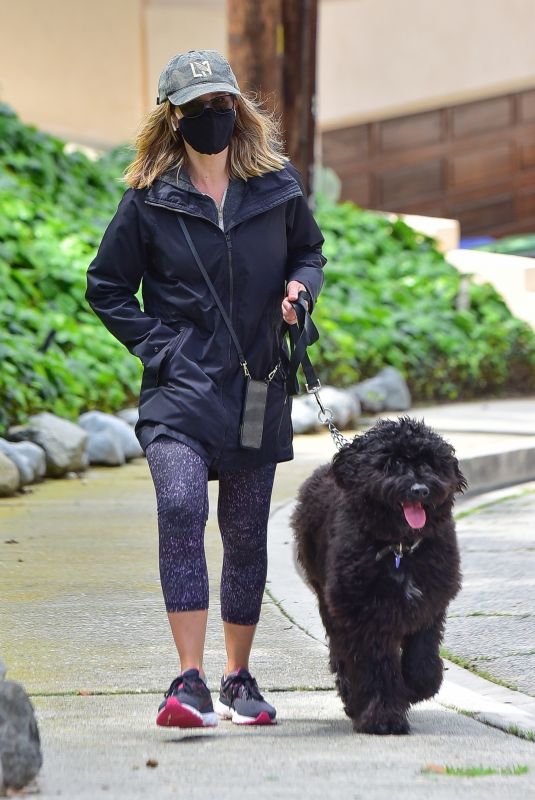 JULIE BENZ Wearing a Mask Out with Her Dog in Beverly Hills 04/13/2020