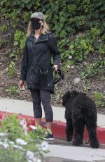 JULIE BENZ Wearing a Mask Out with Her Dog in Beverly Hills 04/13/2020