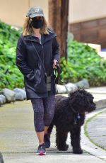 JULIE BENZ Wearing a Mask Out with Her Dog in Beverly Hills 04/13/2020