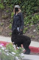 JULIE BENZ Wearing a Mask Out with Her Dog in Beverly Hills 04/13/2020