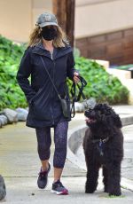 JULIE BENZ Wearing a Mask Out with Her Dog in Beverly Hills 04/13/2020