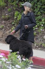 JULIE BENZ Wearing a Mask Out with Her Dog in Beverly Hills 04/13/2020