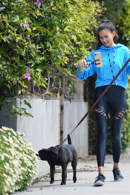 KELLY GALE Out with Her Dog in Los Angeles 04/13/2020