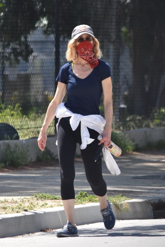KYRA SEDGWICK Wearing Bandana Mask Out and About in Silverlake 04/23/2020