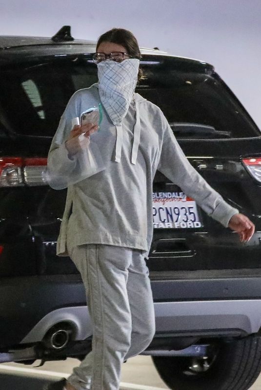 LEA MICHELE Wearing Bandna Mask Out in Los Angeles 04/15/2020