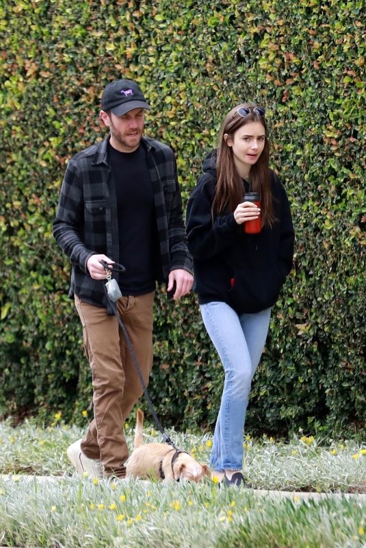 LILY COLLINS and Charlie McDowell Out with Her Dog in Los Angeles 04/04/2020