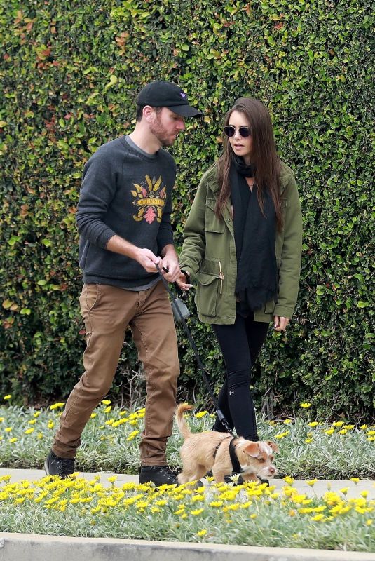 LILY COLLINS and Charlie McDowell Out with Her Dog in Los Angeles 04/08/2020