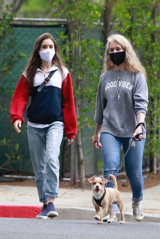 LILY COLLINS Out with Her Mother in Beverly Hills 04/29/2020