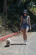 LUCY HALE in Denim Shorts Out with Her Dog in Beverly Hills 04/24/2020