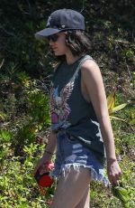 LUCY HALE in Denim Shorts Out with Her Dog in Beverly Hills 04/24/2020