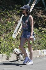 LUCY HALE in Denim Shorts Out with Her Dog in Beverly Hills 04/24/2020