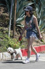 LUCY HALE in Denim Shorts Out with Her Dog in Beverly Hills 04/24/2020