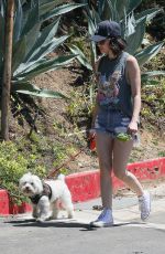 LUCY HALE in Denim Shorts Out with Her Dog in Beverly Hills 04/24/2020