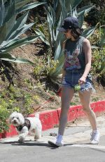 LUCY HALE in Denim Shorts Out with Her Dog in Beverly Hills 04/24/2020