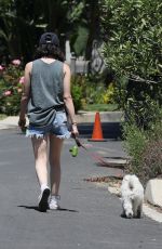 LUCY HALE in Denim Shorts Out with Her Dog in Beverly Hills 04/24/2020