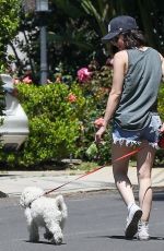 LUCY HALE in Denim Shorts Out with Her Dog in Beverly Hills 04/24/2020