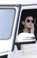 LUCY HALE Takes a Coffee from Starbuck Drive Thru in Los Angeles 04/04/2020