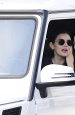 LUCY HALE Takes a Coffee from Starbuck Drive Thru in Los Angeles 04/04/2020