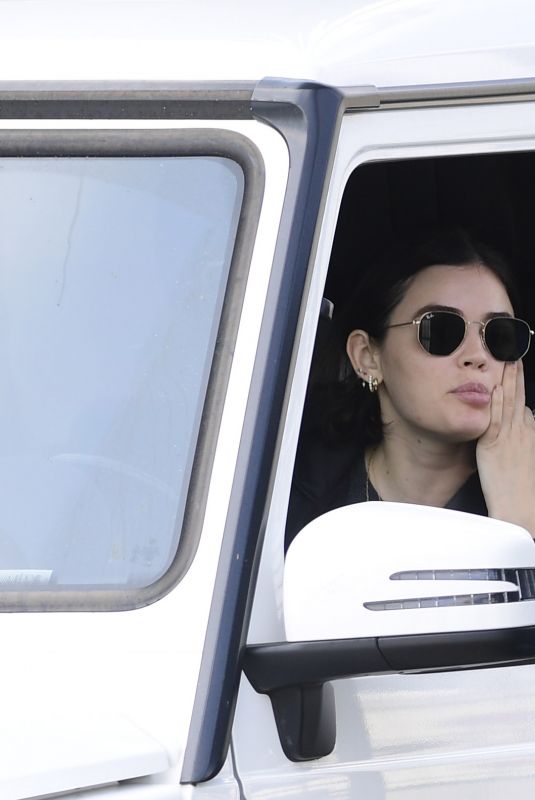 LUCY HALE Takes a Coffee from Starbuck Drive Thru in Los Angeles 04/04/2020