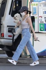 LUCY HALE Wearing Mask at a Gas Station in Beverly Hills 04/14/2020