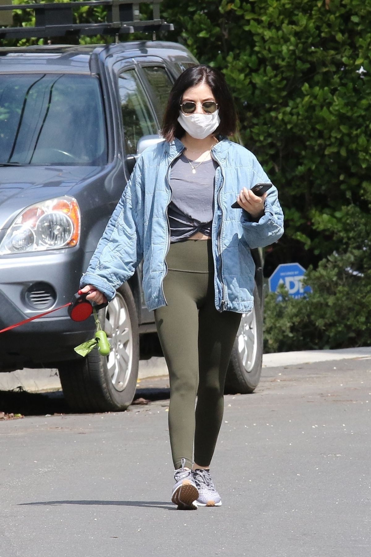 LUCY HALE Wearing Mask Out with Her Dog in Los Angeles 04/13/2020 ...
