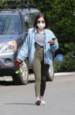 LUCY HALE Wearing Mask Out with Her Dog in Los Angeles 04/13/2020