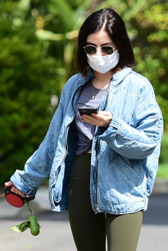 LUCY HALE Wearing Mask Out with Her Dog in Los Angeles 04/13/2020