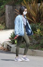 LUCY HALE Wearing Mask Out with Her Dog in Los Angeles 04/13/2020