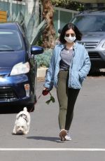 LUCY HALE Wearing Mask Out with Her Dog in Los Angeles 04/13/2020