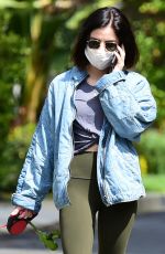 LUCY HALE Wearing Mask Out with Her Dog in Los Angeles 04/13/2020