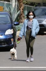 LUCY HALE Wearing Mask Out with Her Dog in Los Angeles 04/13/2020