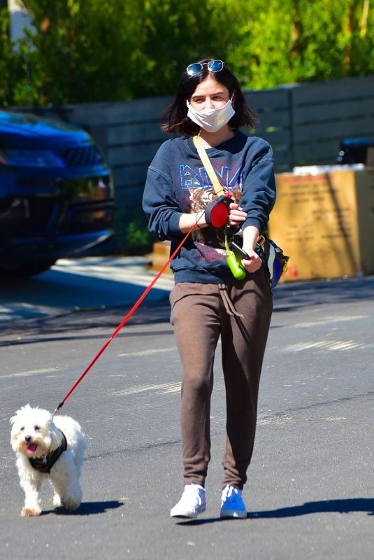 LUCY HALE Wearing Mask Out with Her Dog in Studio City 04/22/2020