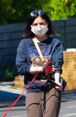 LUCY HALE Wearing Mask Out with Her Dog in Studio City 04/22/2020