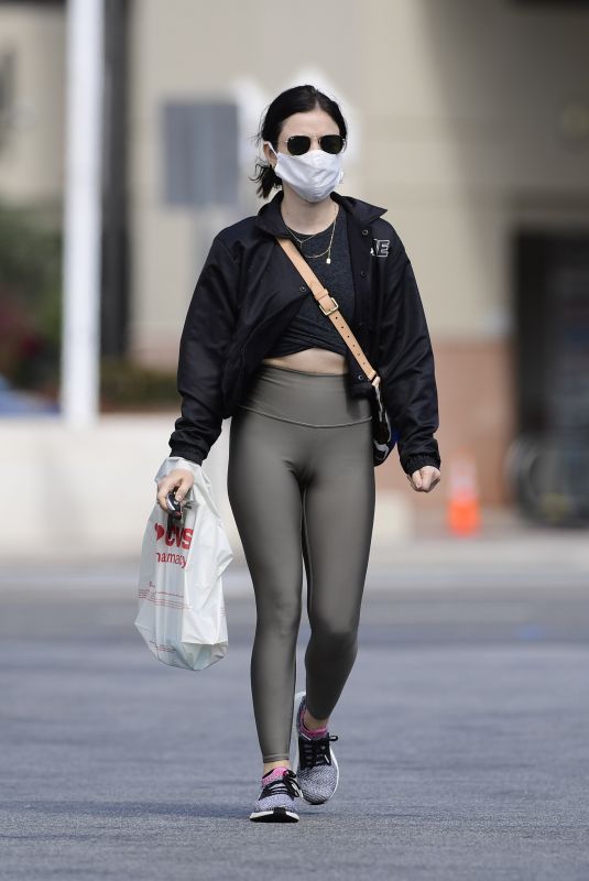 LUCY HALE Wears a Mask Heading to CVS in Los Angeles 04/04/2020