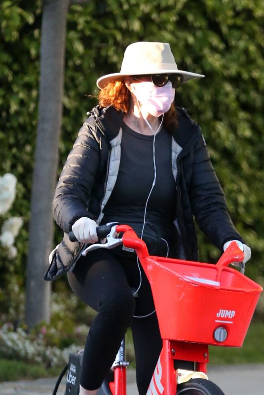 MARCIA CROSS Wearing Mask and Gloves Out Riding Bike in Beverly Hills 04/25/2020
