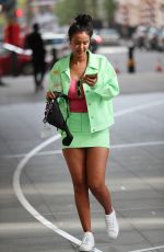 MAYA JAMA in Mint-green Miniskirt and Jacket Leaves BBC Radio in London 04/12/2020