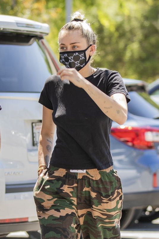 MILEY CYRUS Wearing Mask Out in Woodland Hills 04/23/2020
