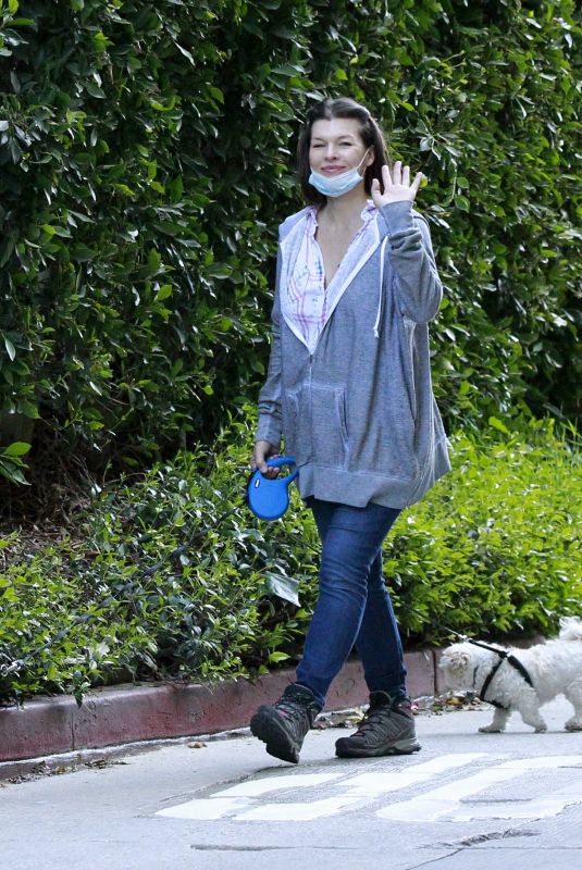 MILLA JOVOVICH Out with Her Dogs in Los Angeles 04/24/2020