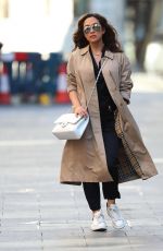 MYLEENE KLASS in a Trench Coat Arrives at Smooth Radio in London 04/04/2020